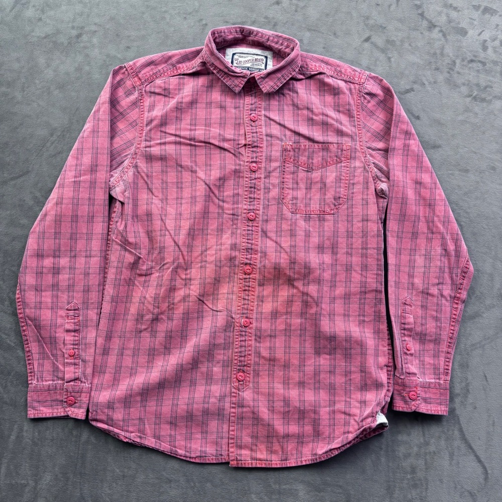 Lee Cooper Brand Mens Red Plaid Authentic Workwear Button Down Shirt Size M